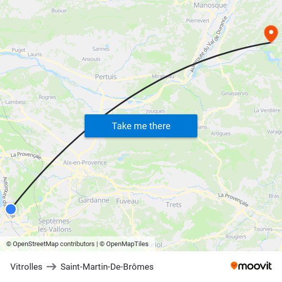 Vitrolles to Saint-Martin-De-Brômes map