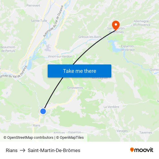 Rians to Saint-Martin-De-Brômes map