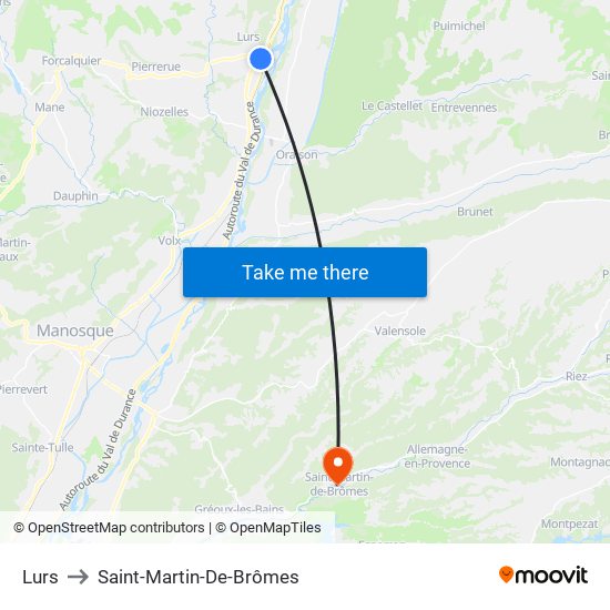 Lurs to Saint-Martin-De-Brômes map