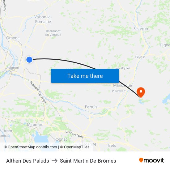 Althen-Des-Paluds to Saint-Martin-De-Brômes map