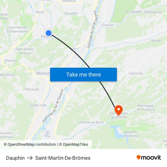 Dauphin to Saint-Martin-De-Brômes map