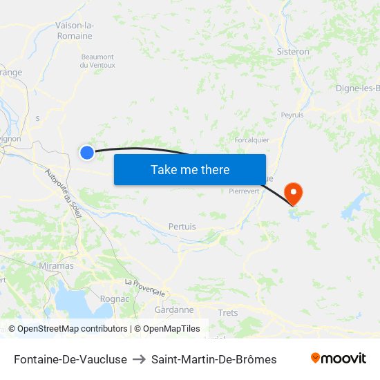 Fontaine-De-Vaucluse to Saint-Martin-De-Brômes map
