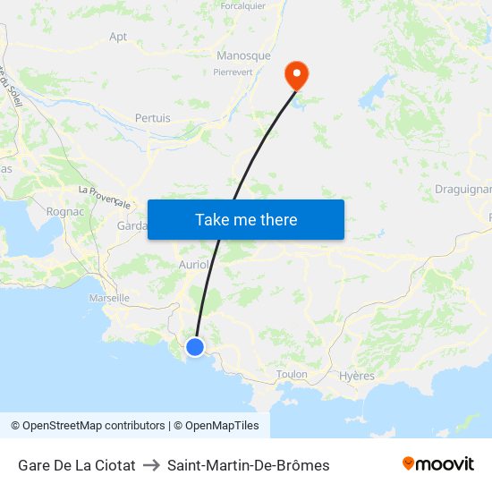 Gare De La Ciotat to Saint-Martin-De-Brômes map