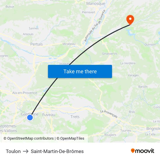 Toulon to Saint-Martin-De-Brômes map