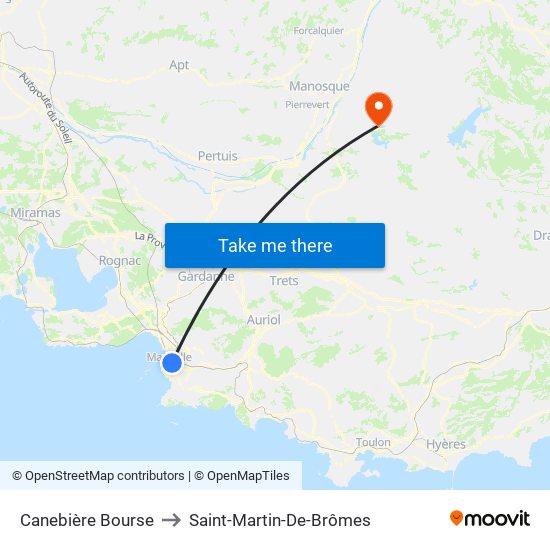 Canebière Bourse to Saint-Martin-De-Brômes map