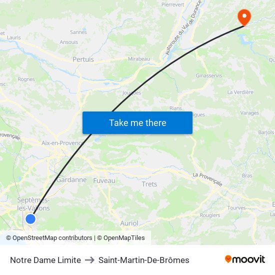 Notre Dame Limite to Saint-Martin-De-Brômes map
