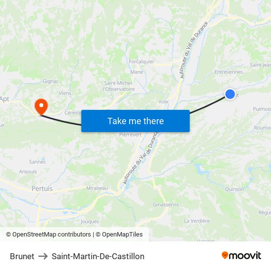 Brunet to Saint-Martin-De-Castillon map