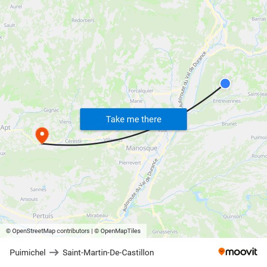 Puimichel to Saint-Martin-De-Castillon map