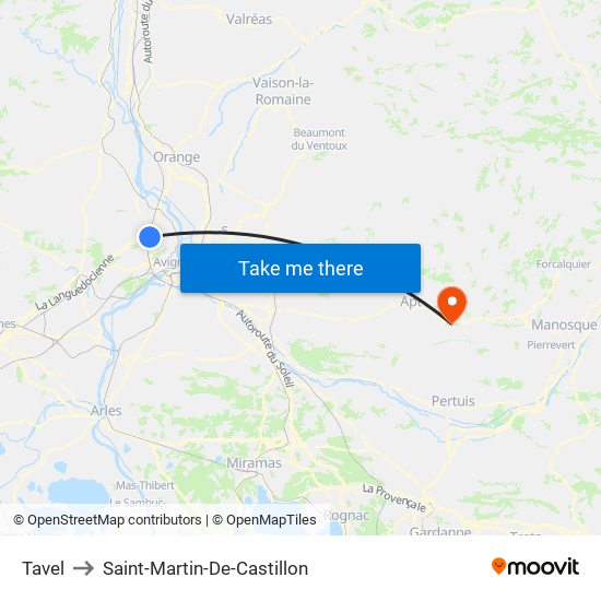 Tavel to Saint-Martin-De-Castillon map