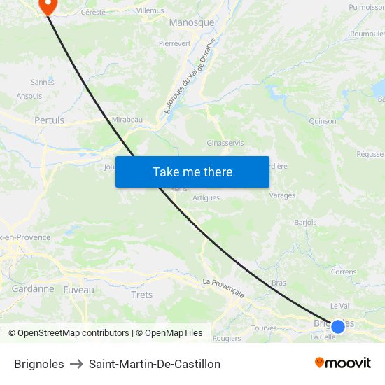 Brignoles to Saint-Martin-De-Castillon map