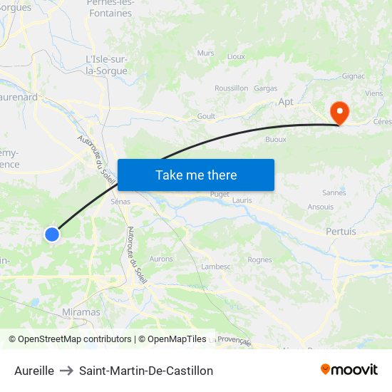 Aureille to Saint-Martin-De-Castillon map