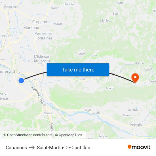 Cabannes to Saint-Martin-De-Castillon map
