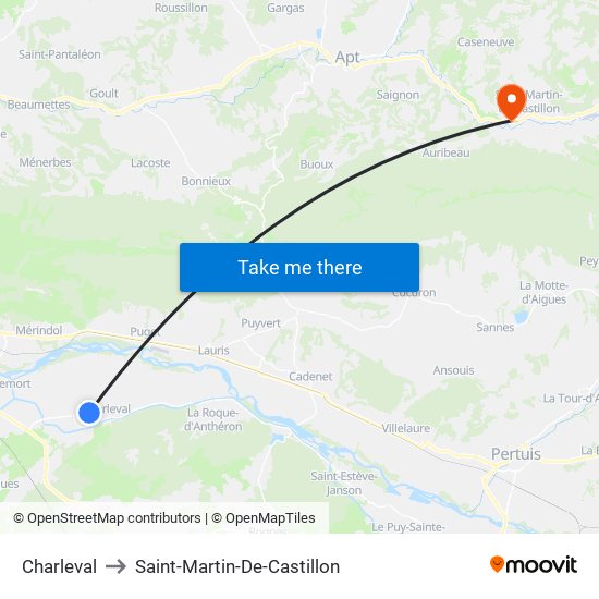 Charleval to Saint-Martin-De-Castillon map