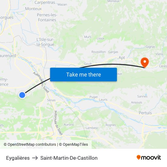 Eygalières to Saint-Martin-De-Castillon map