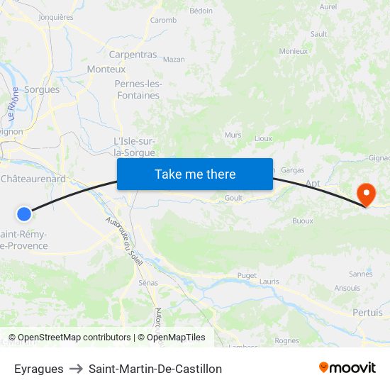 Eyragues to Saint-Martin-De-Castillon map