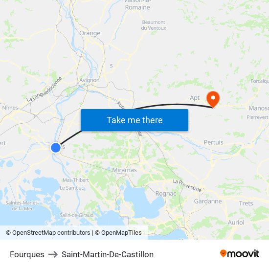 Fourques to Saint-Martin-De-Castillon map