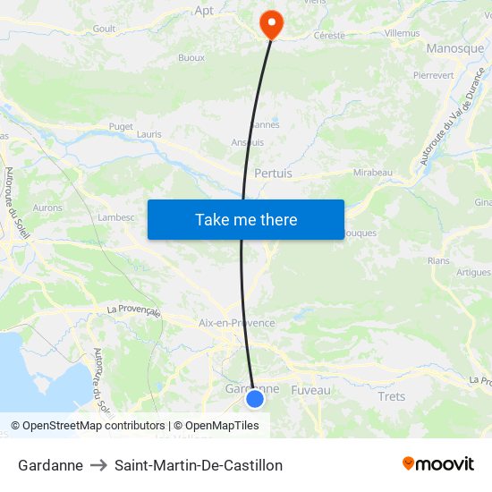 Gardanne to Saint-Martin-De-Castillon map