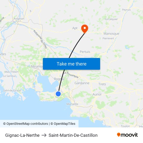 Gignac-La-Nerthe to Saint-Martin-De-Castillon map