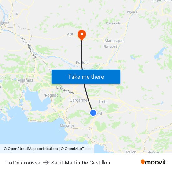 La Destrousse to Saint-Martin-De-Castillon map