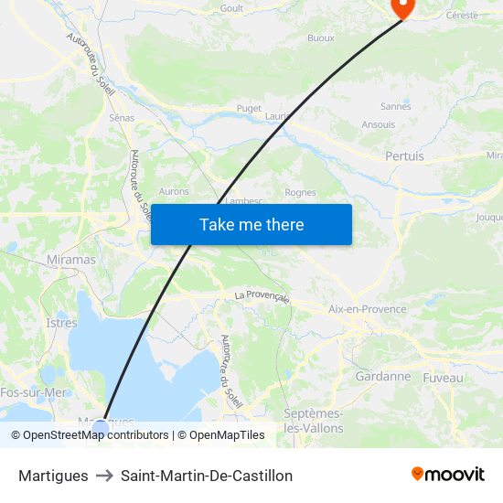 Martigues to Saint-Martin-De-Castillon map