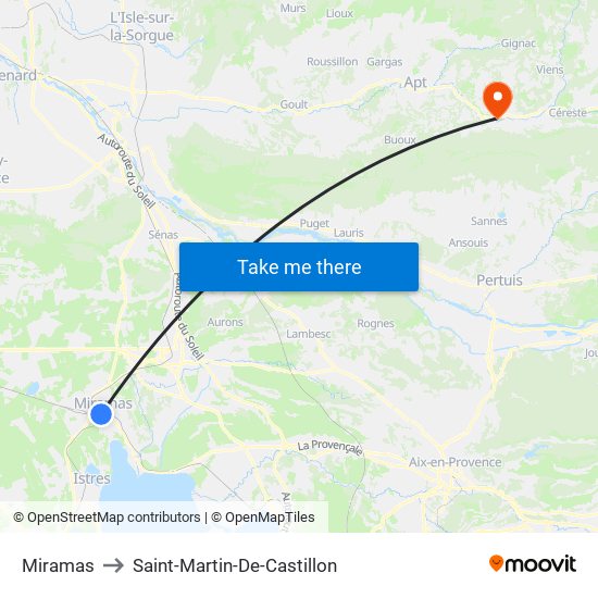 Miramas to Saint-Martin-De-Castillon map