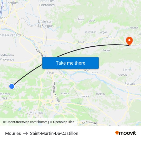 Mouriès to Saint-Martin-De-Castillon map