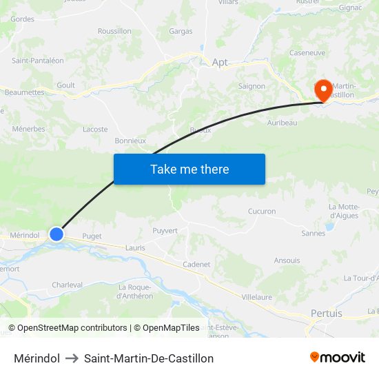 Mérindol to Saint-Martin-De-Castillon map