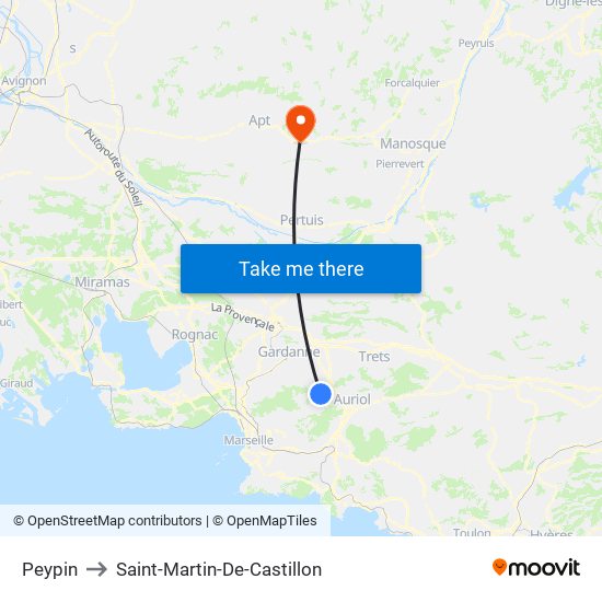 Peypin to Saint-Martin-De-Castillon map