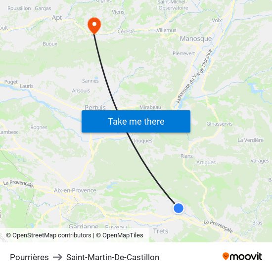 Pourrières to Saint-Martin-De-Castillon map