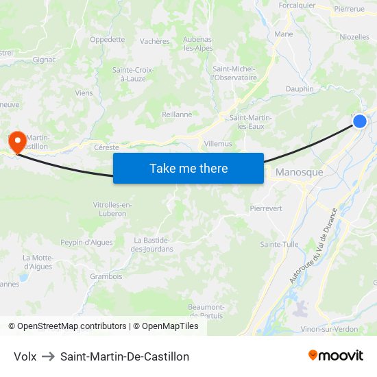 Volx to Saint-Martin-De-Castillon map