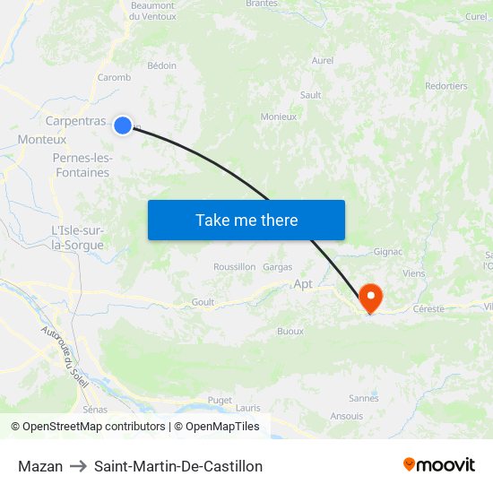 Mazan to Saint-Martin-De-Castillon map