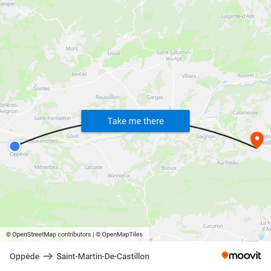 Oppède to Saint-Martin-De-Castillon map