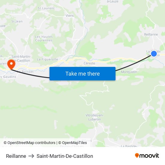 Reillanne to Saint-Martin-De-Castillon map