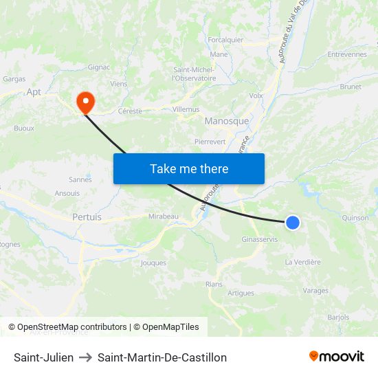 Saint-Julien to Saint-Martin-De-Castillon map