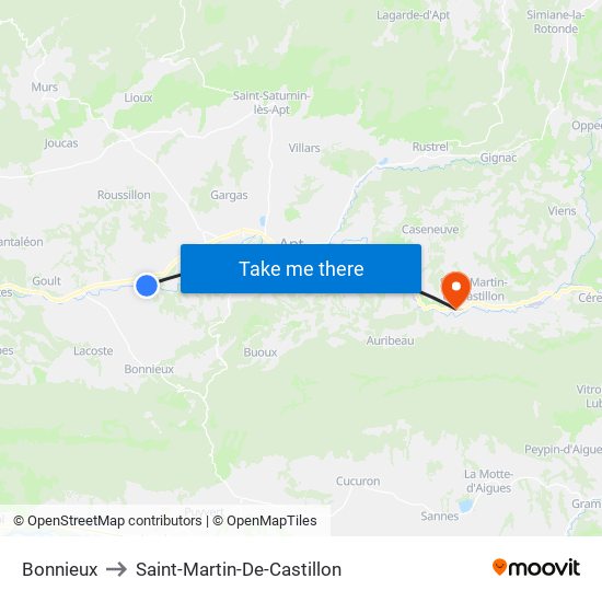 Bonnieux to Saint-Martin-De-Castillon map