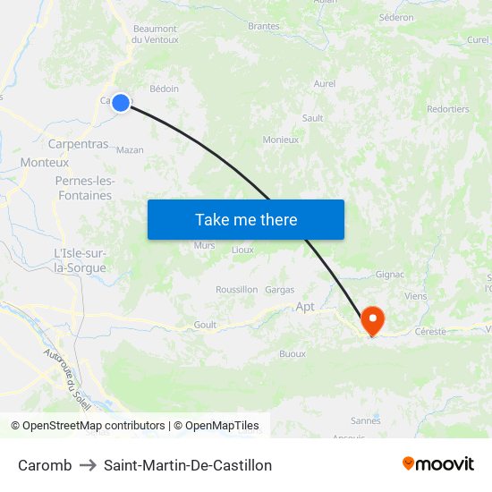 Caromb to Saint-Martin-De-Castillon map