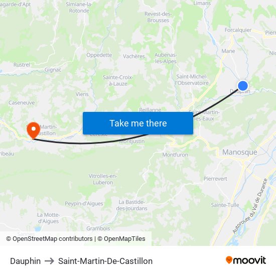 Dauphin to Saint-Martin-De-Castillon map
