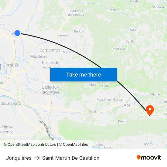 Jonquières to Saint-Martin-De-Castillon map