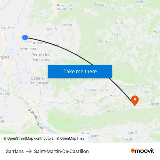 Sarrians to Saint-Martin-De-Castillon map