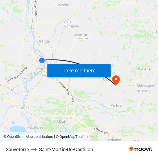 Sauveterre to Saint-Martin-De-Castillon map