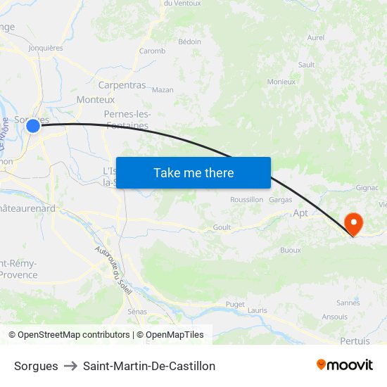 Sorgues to Saint-Martin-De-Castillon map