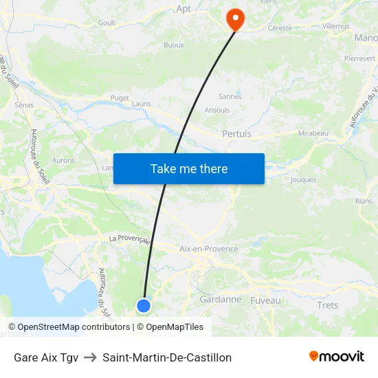 Gare Aix Tgv to Saint-Martin-De-Castillon map