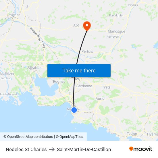 Nédelec St Charles to Saint-Martin-De-Castillon map