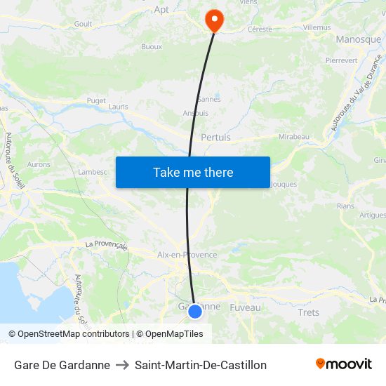 Gare De Gardanne to Saint-Martin-De-Castillon map