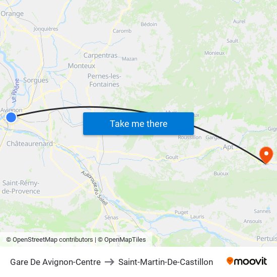 Gare De Avignon-Centre to Saint-Martin-De-Castillon map