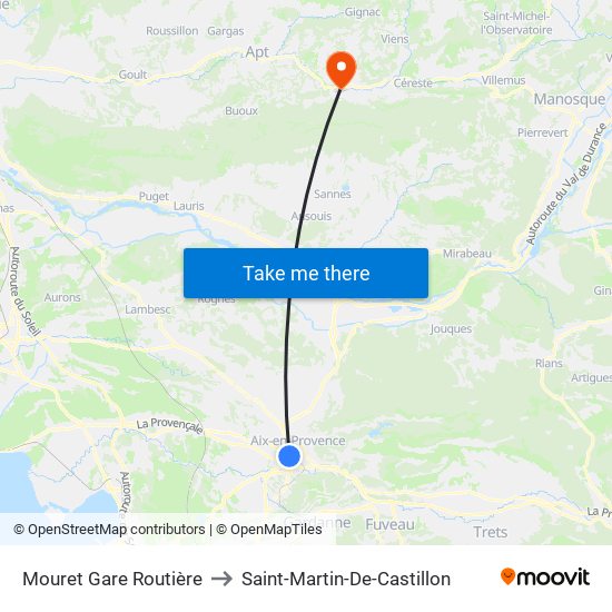 Mouret Gare Routière to Saint-Martin-De-Castillon map