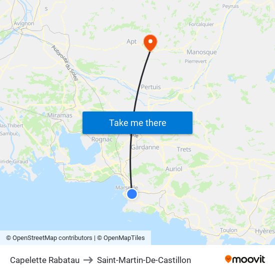 Capelette Rabatau to Saint-Martin-De-Castillon map