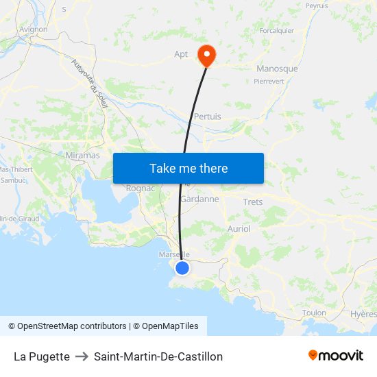 La Pugette to Saint-Martin-De-Castillon map