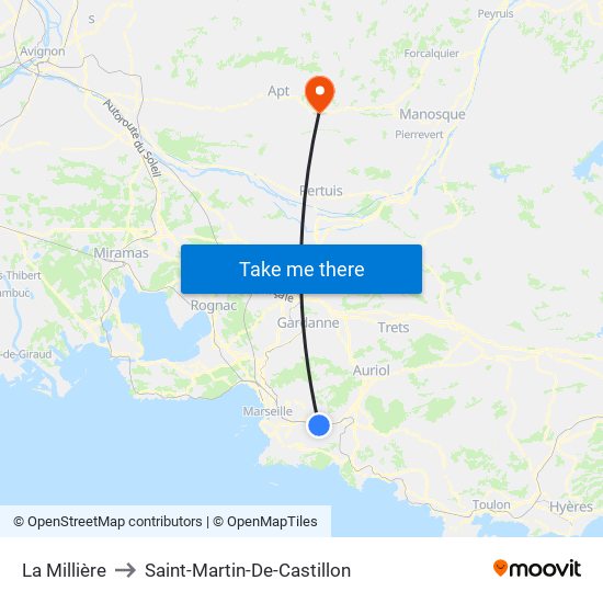 La Millière to Saint-Martin-De-Castillon map