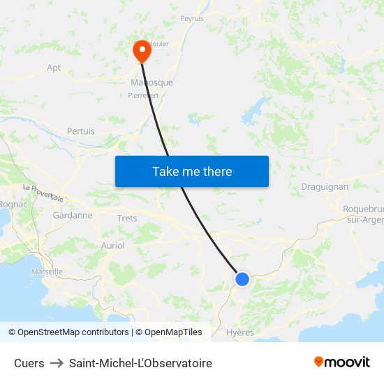 Cuers to Saint-Michel-L'Observatoire map
